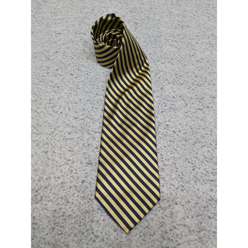 Brooks Brothers 346 Pure Silk Repp Tie Navy Gold Striped Stripe Made in USA - Picture 2 of 9